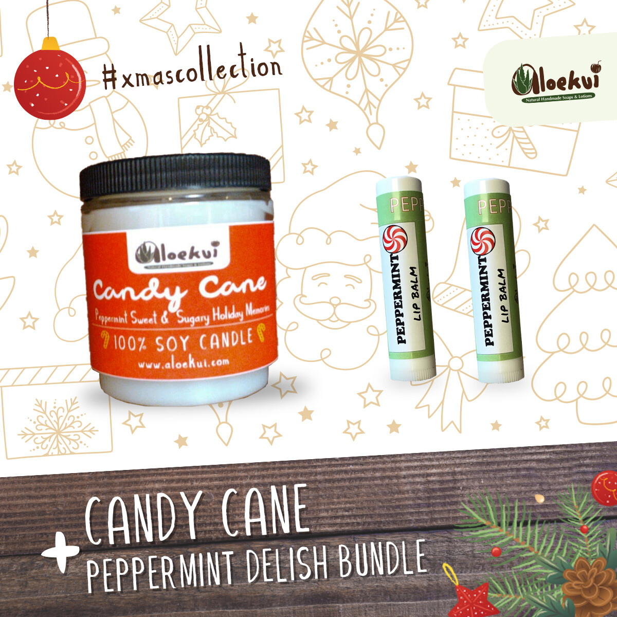 Candy Cane Soy Candle/ 2 Pepp. Lip Balms Candy Cane Soy Candle/ 2 Pepp. Lip Balms