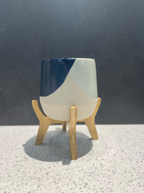 Danieka Large Planter with Legs (Sage/ Navy) 26cm h x 22cm w