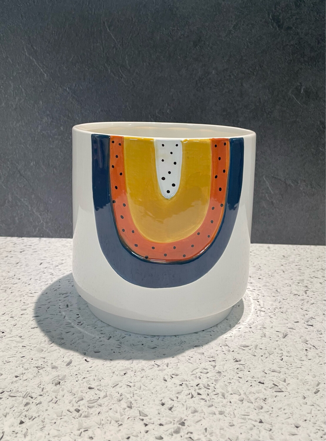 Woodstock Rainbow Medium Planter - Blue & Terracotta 17cm h x 17.5cm w