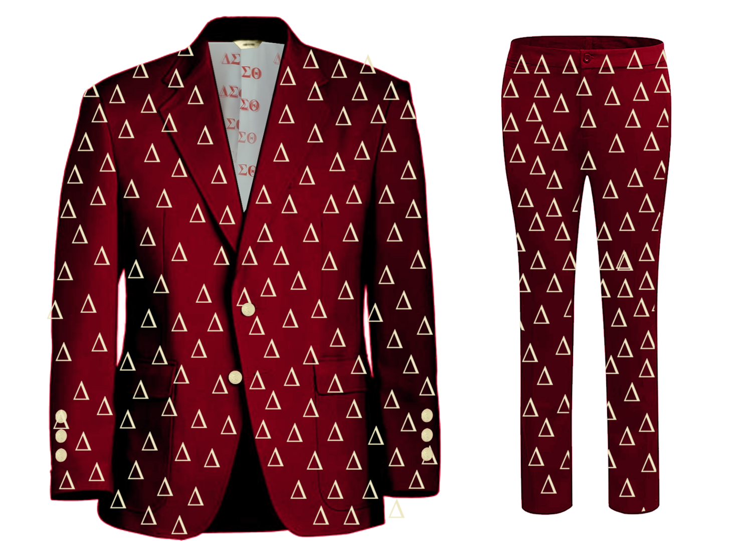 Crimson with Cream Delta Symbols Suit (Wool/Cotton Blend) Sizes 28-50
