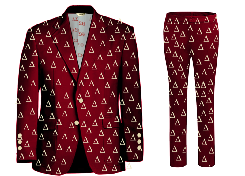 Crimson with Cream Delta Symbols Suit (Wool/Cotton Blend) Sizes 28-50