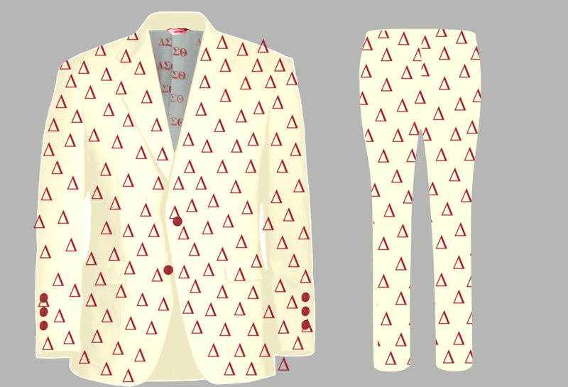 Cream with Crimson Delta Symbols Suit (Wool/Cotton Blend) Sizes 28-50