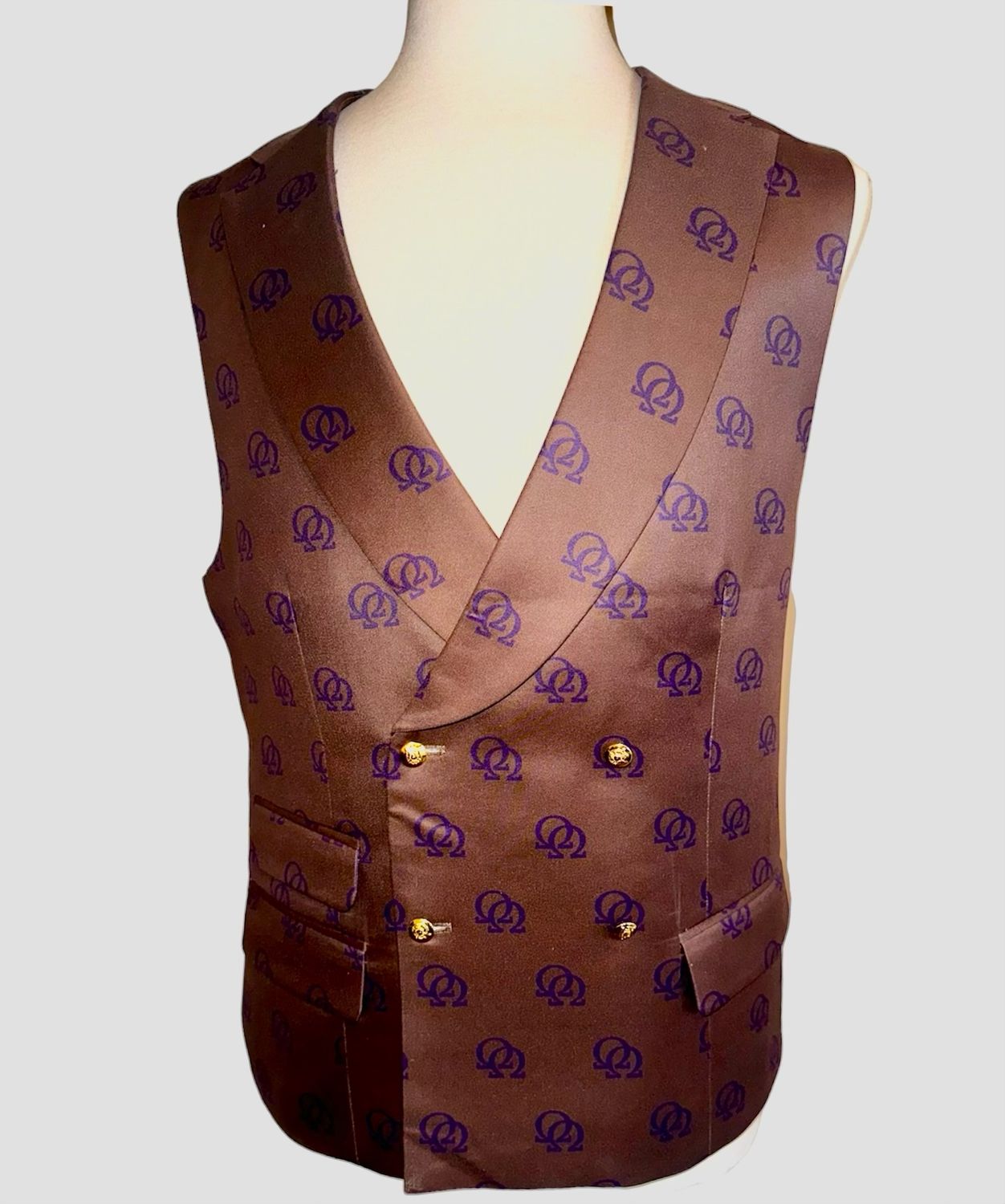 Old Gold Omega Vest with Purple Double Hooks (80% Wool/ 20% Cotton) - Sizes 32-64