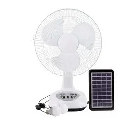 12” Rechargeable Desk Fan With LED Light and 2 Separate Light Bulbs and Solar Panel