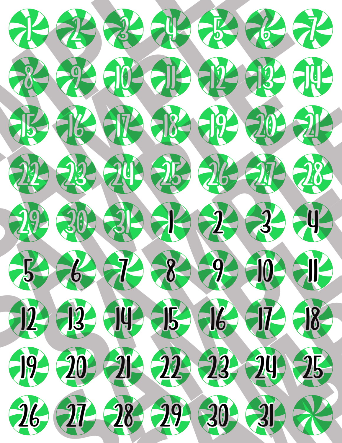 Green - Numbered Peppermints