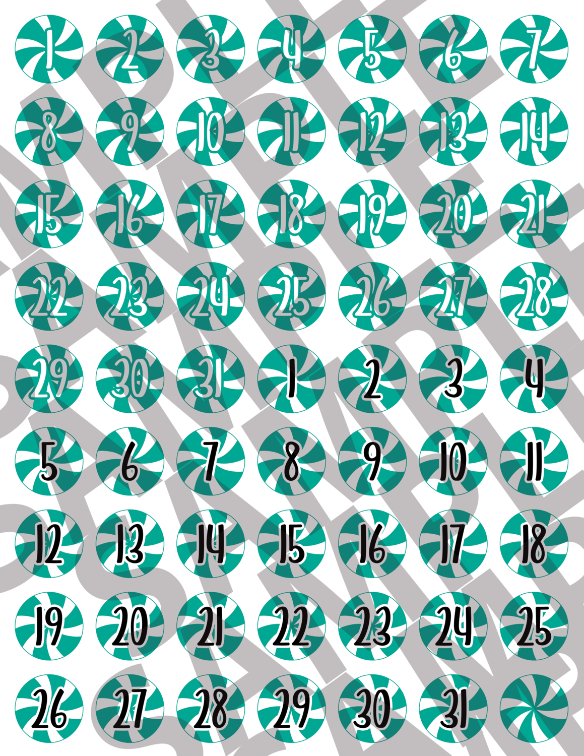Deep Teal - Numbered Peppermints