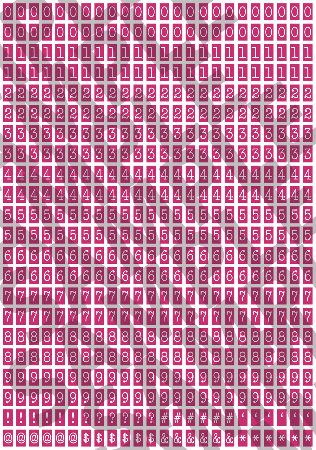 White Text Pink 2 - 'Typewriter' Tiny Numbers