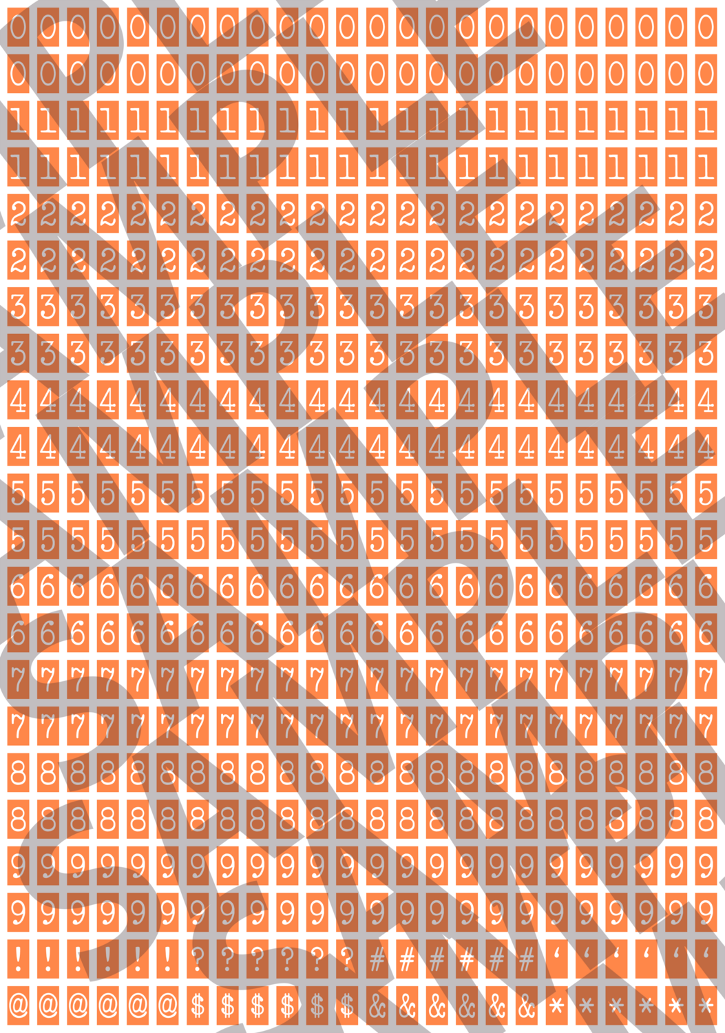 White Text Bright Orange 2 - &#39;Typewriter&#39; Tiny Numbers
