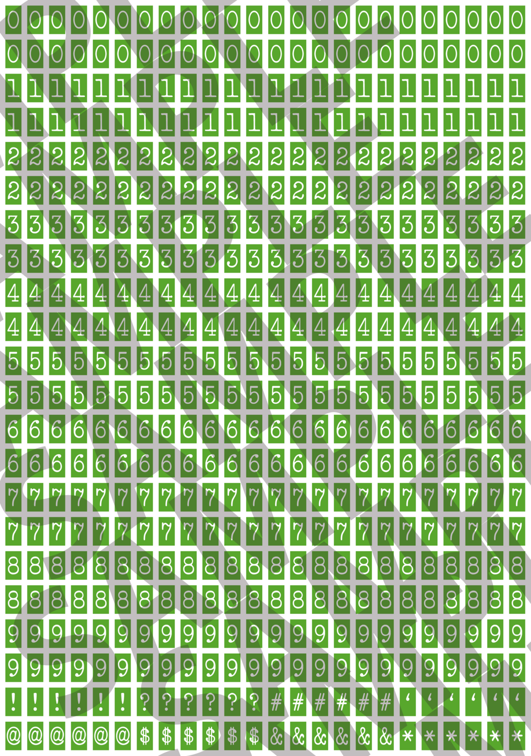 White Text Green 2 - 'Typewriter' Tiny Numbers