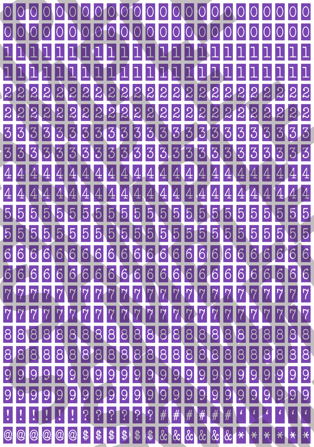White Text Purple 2 - 'Typewriter' Tiny Numbers