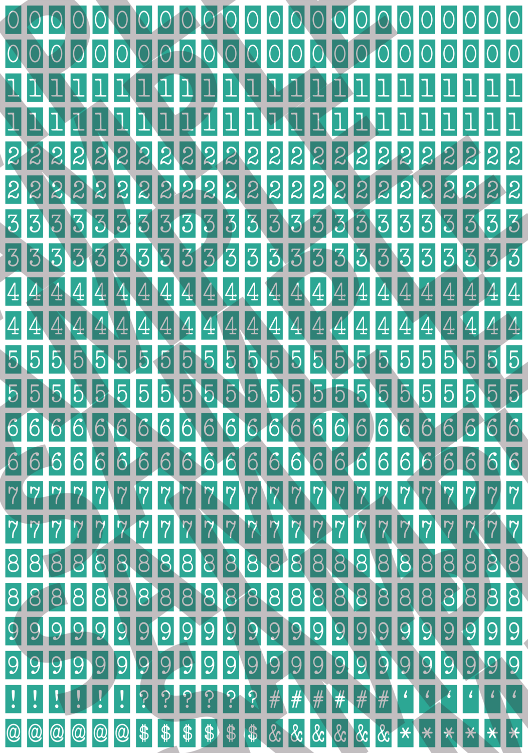 White Text Turquoise 2 - 'Typewriter' Tiny Numbers