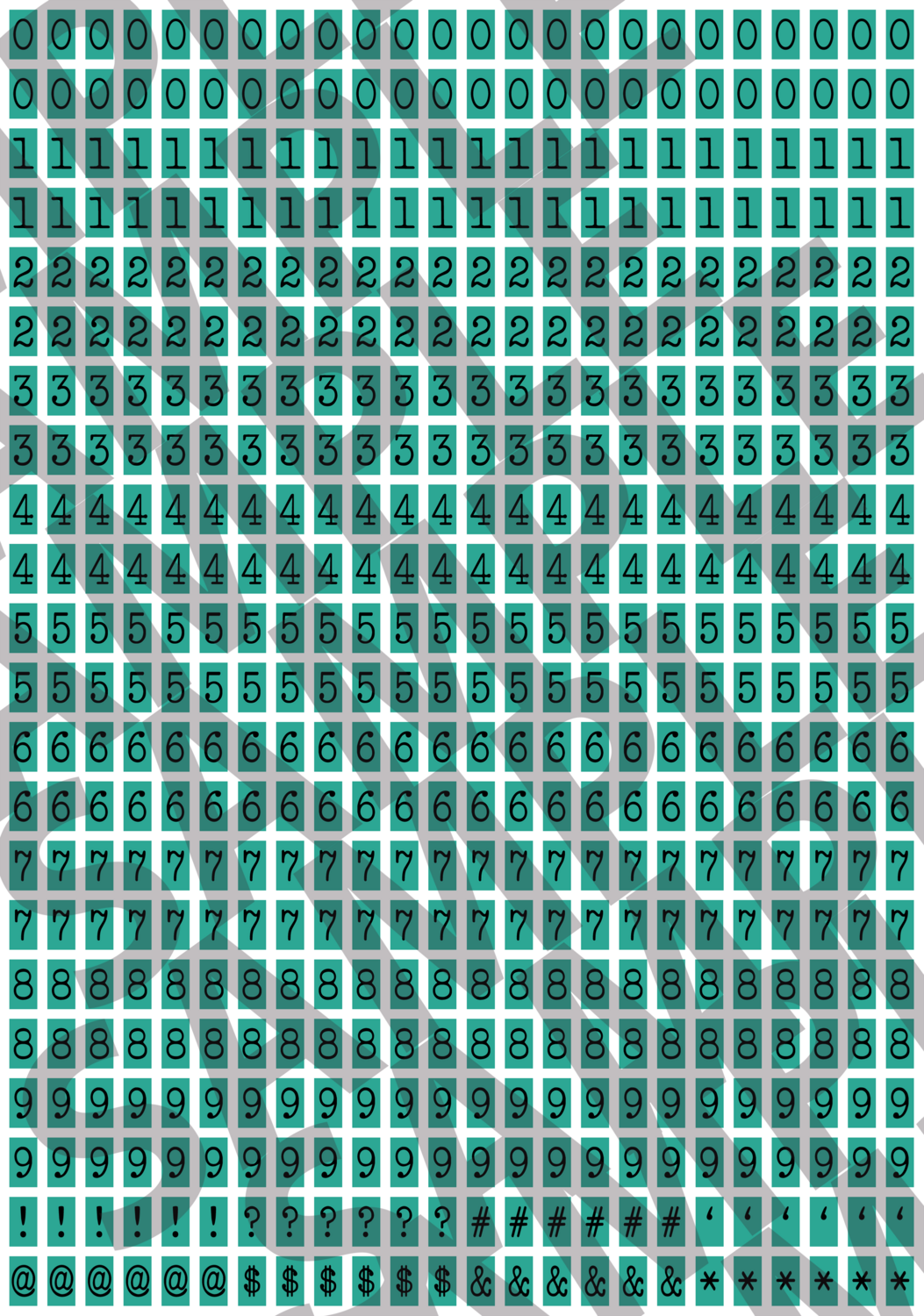 Black Text Turquoise 2 - 'Typewriter' Tiny Numbers