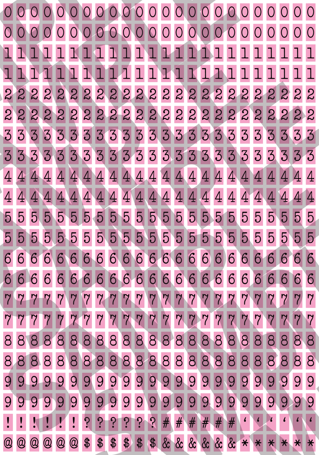 Black Text Pink 1 - 'Typewriter' Tiny Numbers