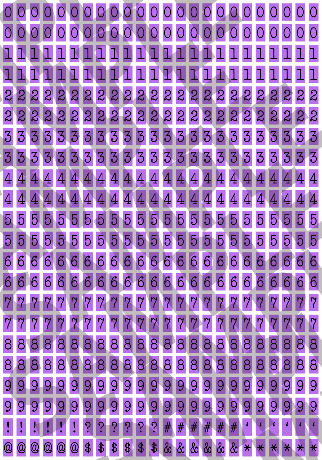 Black Text Purple 1 - 'Typewriter' Tiny Numbers