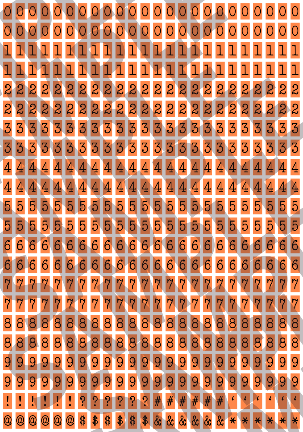 Black Text Bright Orange 2 - 'Typewriter' Tiny Numbers