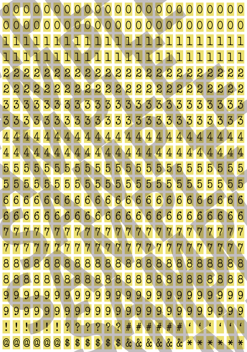 Black Text Yellow 1 - 'Typewriter' Tiny Numbers