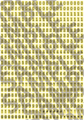 Black Text Yellow 1 - &#39;Typewriter&#39; Tiny Numbers