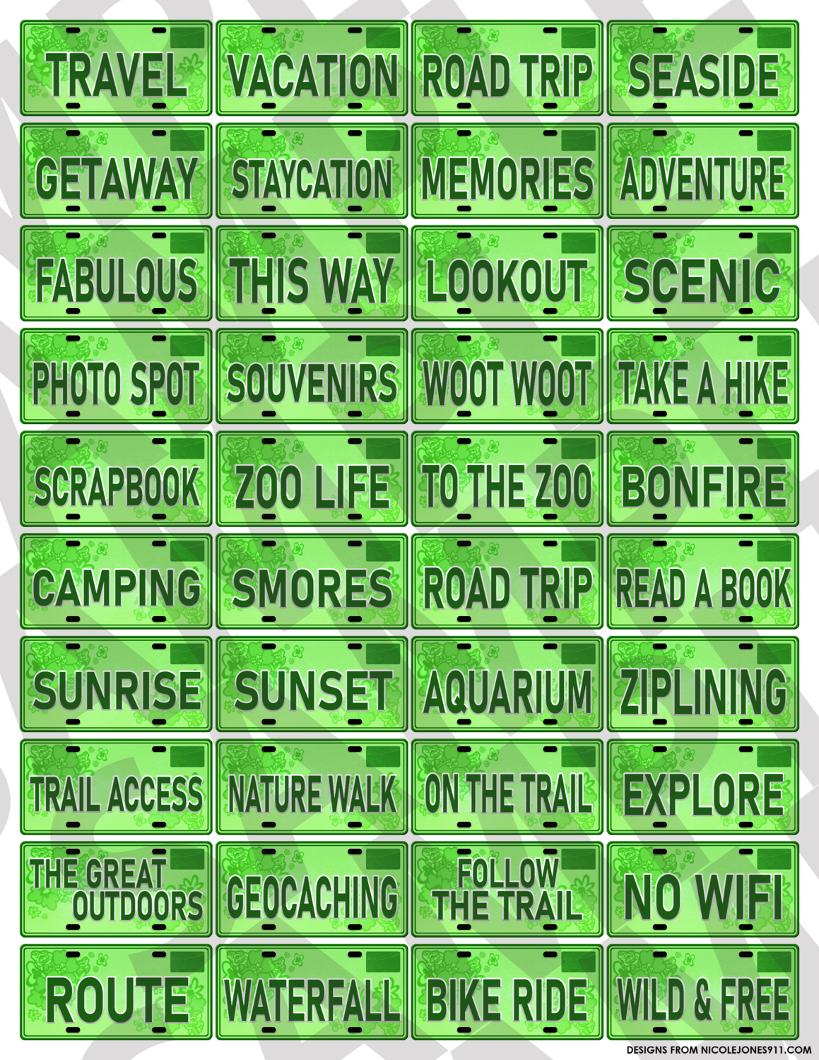 Green - Words License Plates