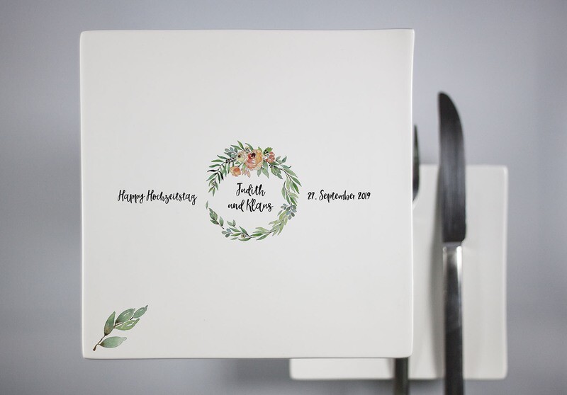 "Happy Hochzeitstag" (Individueller Teller, eckig, groß)