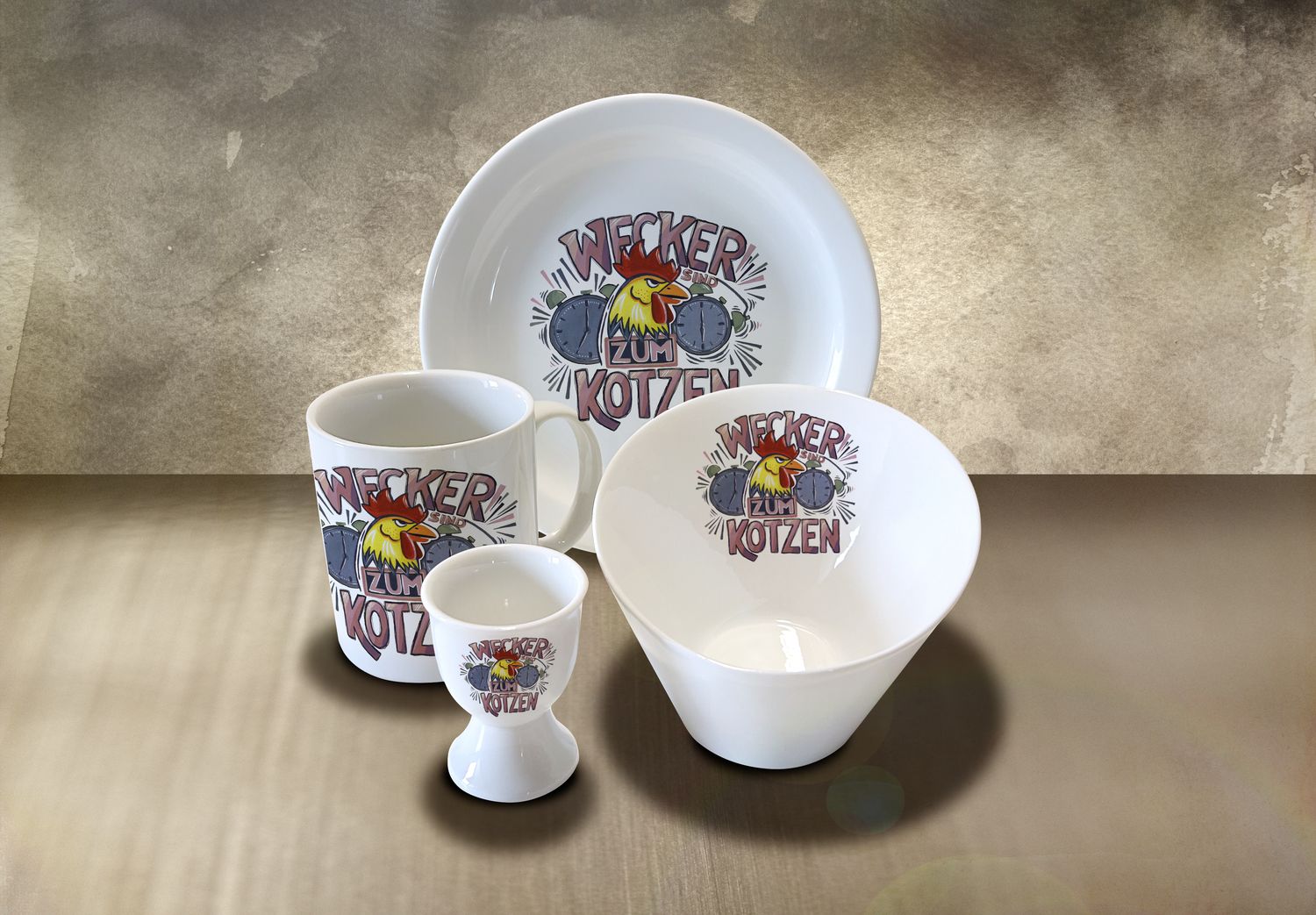 Frühstücksset "Wecker sind zum Kotzen", (4-tlg)