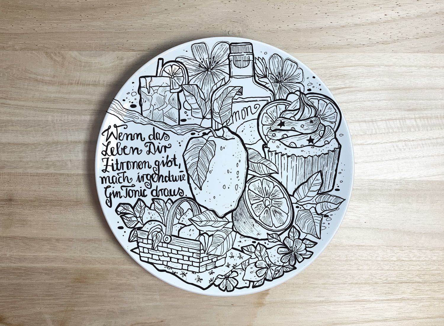 Teller "Wenn das Leben Dir Zitronen gibt, mach irgendwie Gin Tonic draus" (20 cm)