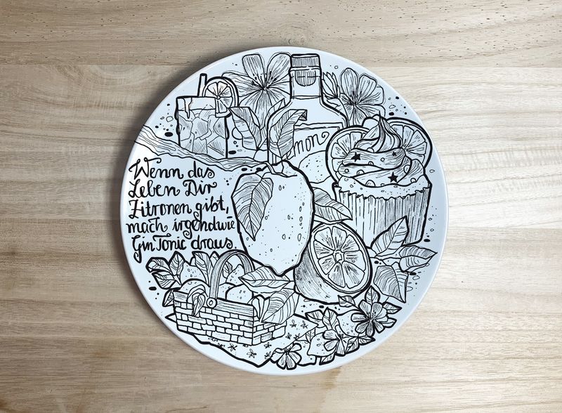 Teller "Wenn das Leben Dir Zitronen gibt, mach irgendwie Gin Tonic draus" (20 cm)