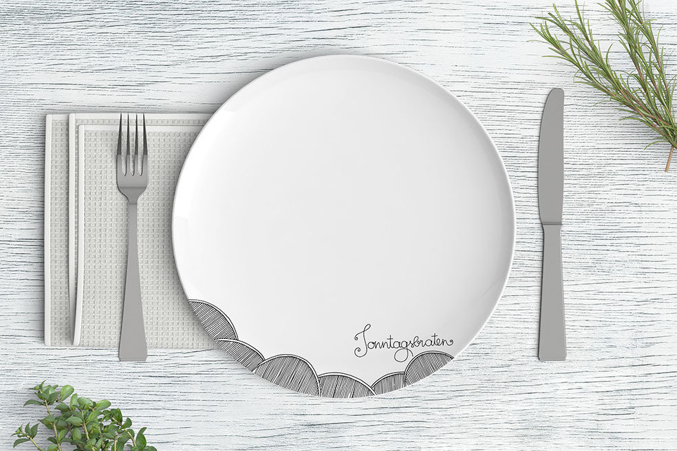 Teller "Sonntagsbraten" (26 cm Durchmesser), Design: BergUndTal s/W