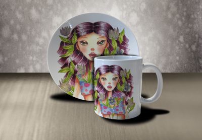 "Rosalie", (Set aus Kaffeebecher und Teller)