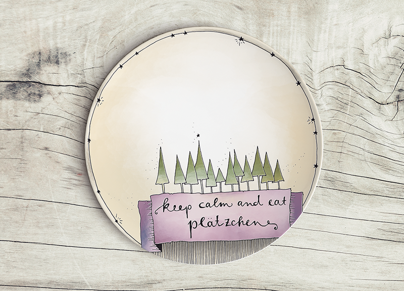 Weihnachtsteller "Keep calm and eat plätzchen" (17 cm / 20 cm Durchmesser)