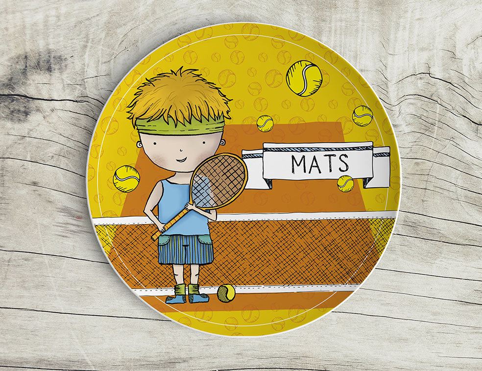 "Tennisprofi" Teller klein, Größe / Durchmesser: 17 cm Durchmesser, Design: Tennisprofi 1 gelb