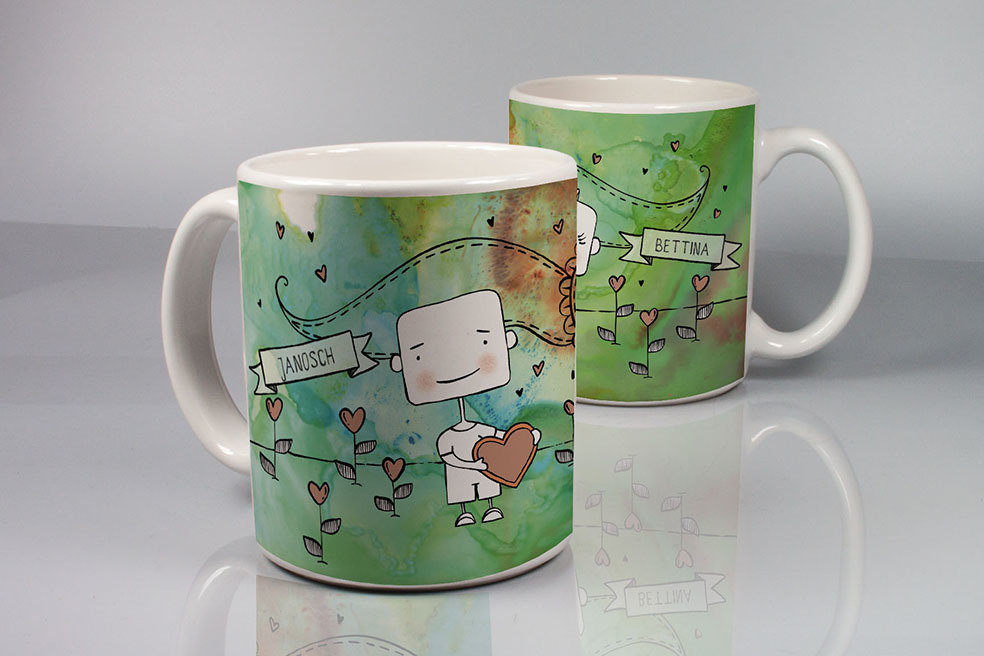 "Herz an Herz" (Individueller Becher), Design: Männlein/Weiblein