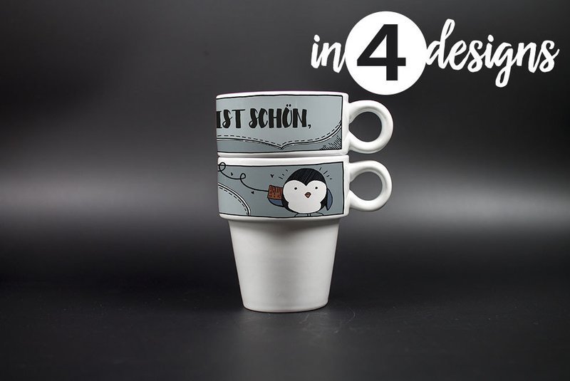 "Die Welt ist schön, weil Du mit drauf bist" (Stapeltassen-Set, 2-teilig)