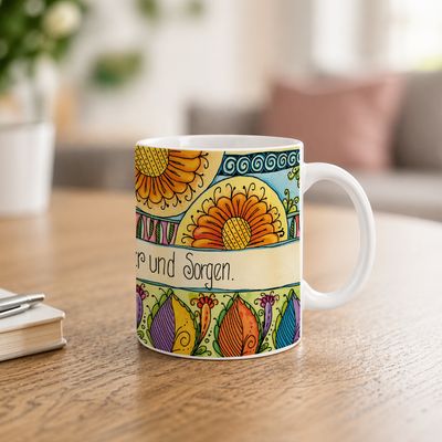 "Gin am Morgen, vertreibt Hunger und Sorgen" (Tasse)