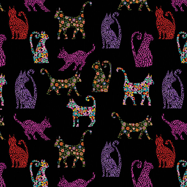 BENARTEX Karla Gerard Folktown Cats Patterned Cats Black