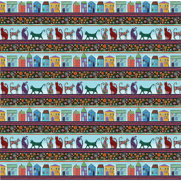 BENARTEX Karla Gerard Folktown Cats Stripe Turquoise