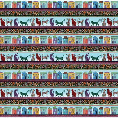 BENARTEX Karla Gerard Folktown Cats Stripe Turquoise