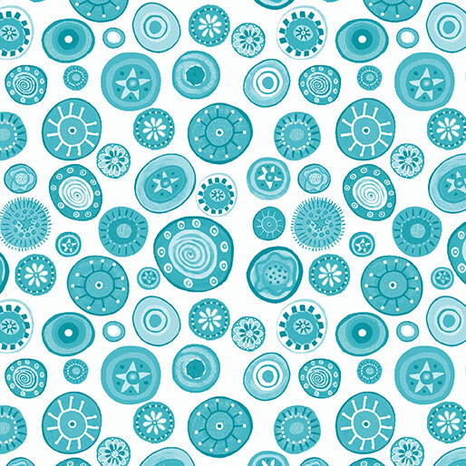 BENARTEX Karla Gerard Folktown Cats Dot Teal White