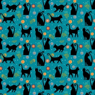 BENARTEX Karla Gerard Folktown Cats Garden Cats Teal