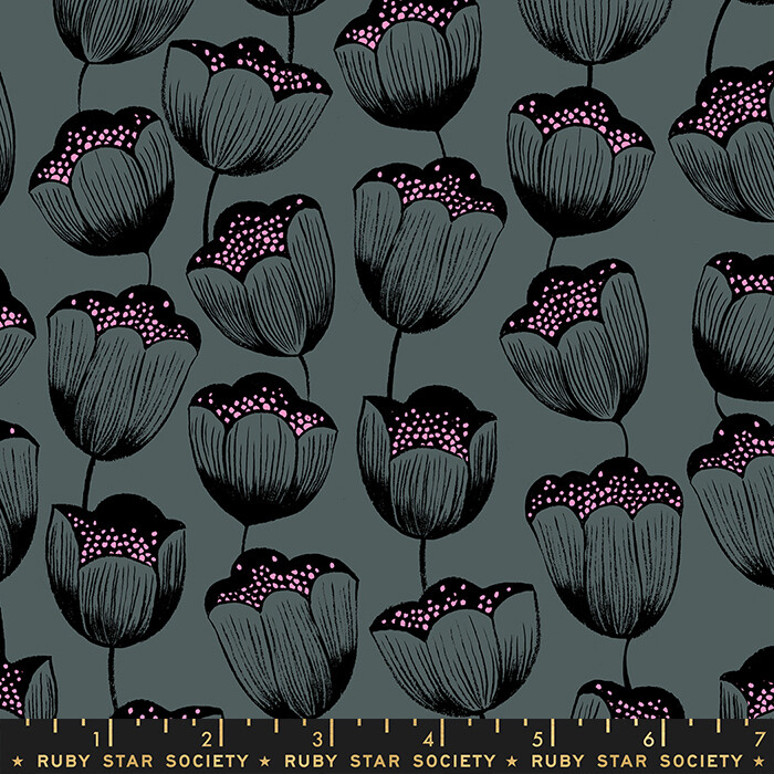 Moda Firefly by Sarah Watts Magic Tulips Dark Grey