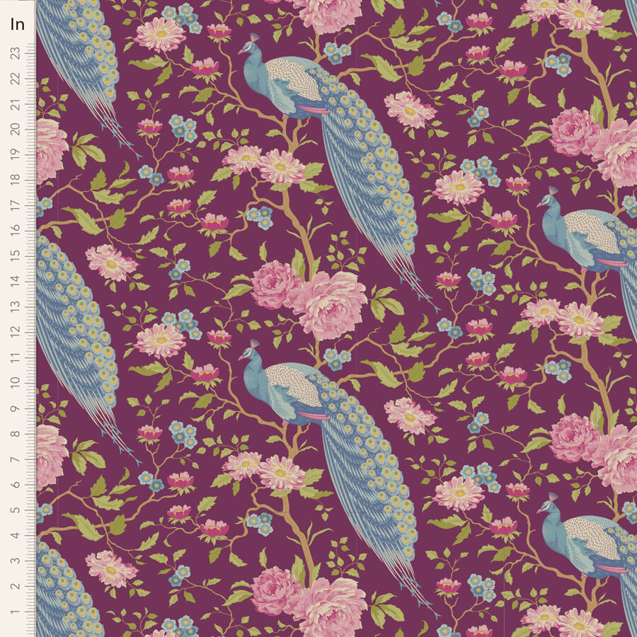 Tilda Chic Escape Peacock-Tree Grape Meterware