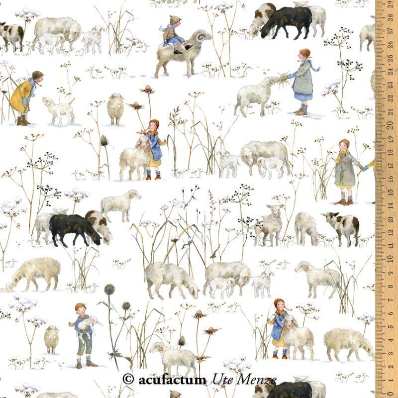acufactum ​Baumwollstoff Winterkinder + Schafe