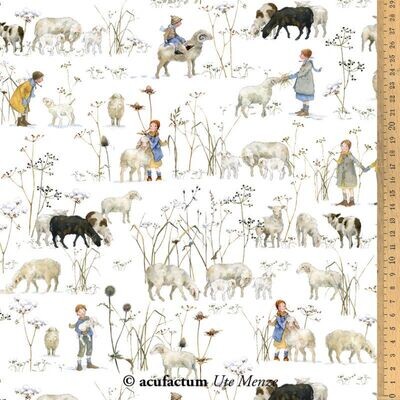 acufactum ​Baumwollstoff Winterkinder + Schafe