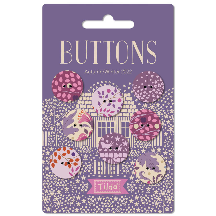 TILDA Buttons Hometown Plum/Lilac 18mm (0,71&quot;) 8 Stück