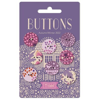 TILDA Buttons Hometown Plum/Lilac 18mm (0,71&quot;) 8 Stück