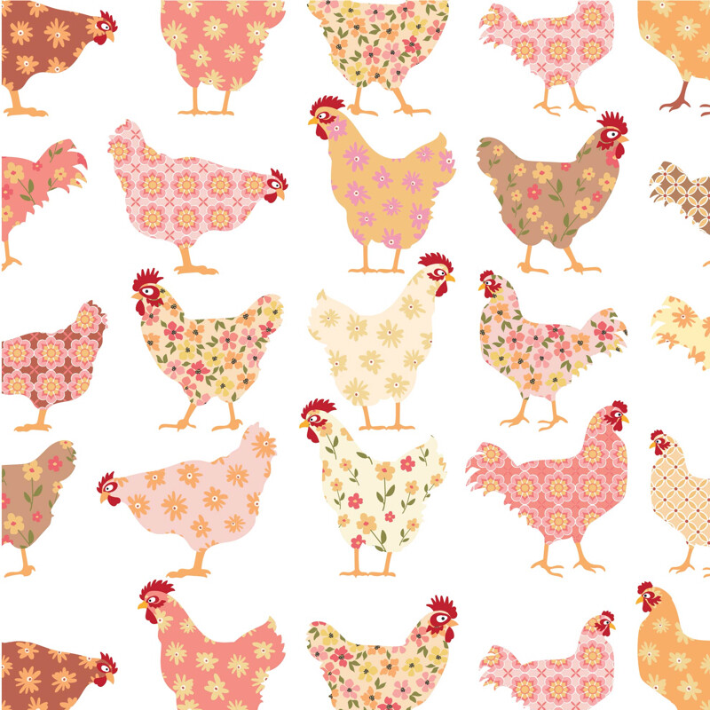 Poppie Cotton Cheeky Chickens - White