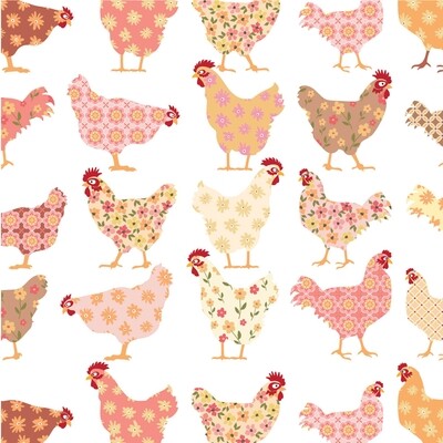 Poppie Cotton Cheeky Chickens - White