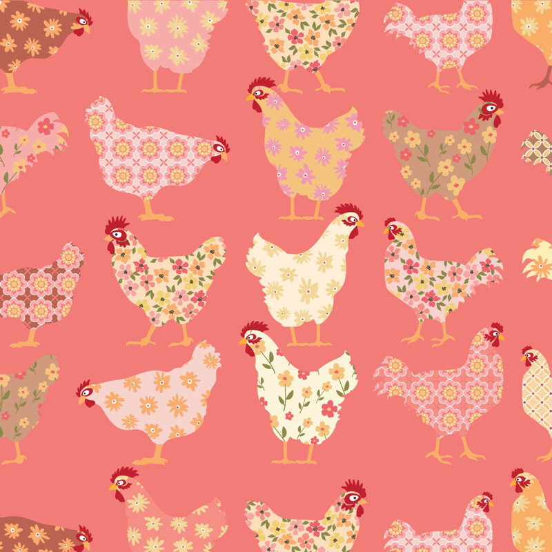 Poppie Cotton Cheeky Chickens - Pink