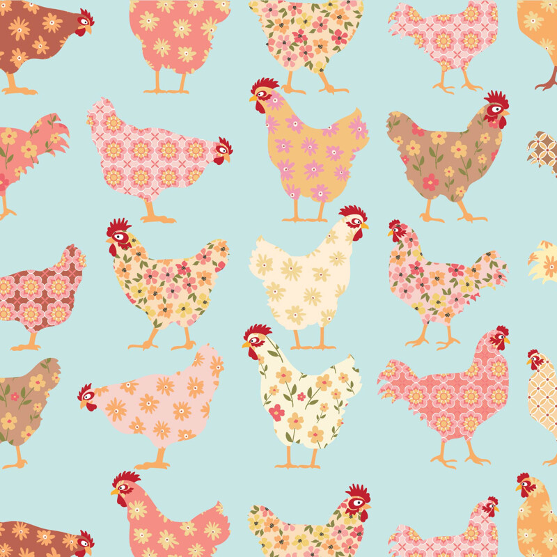 Poppie Cotton Cheeky Chickens - Blue