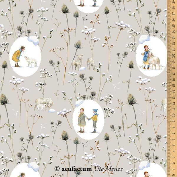 acufactum Baumwollstoff Ovale Winterkinder und Schafe