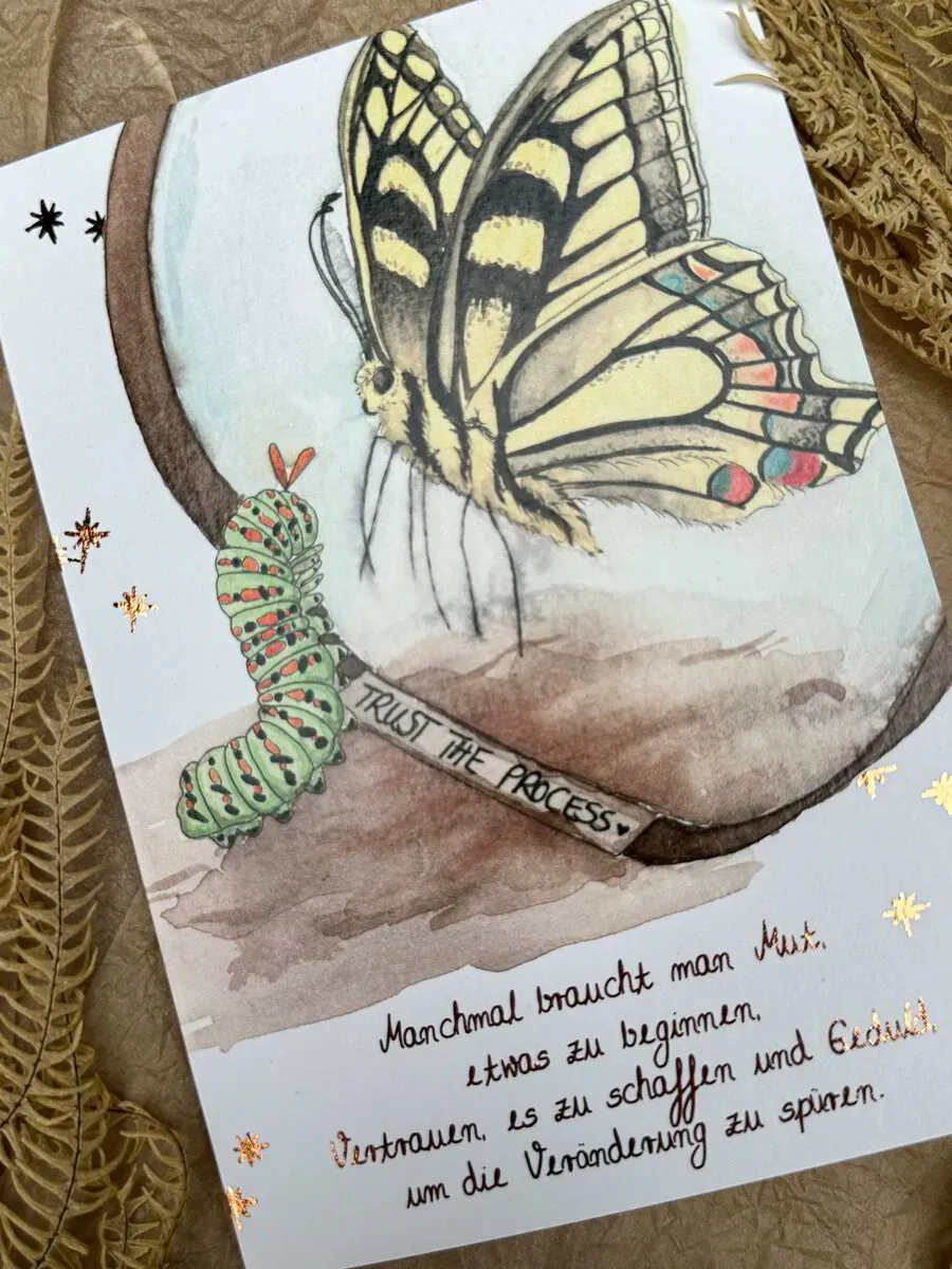 Grußkarte Raupe Schmetterling